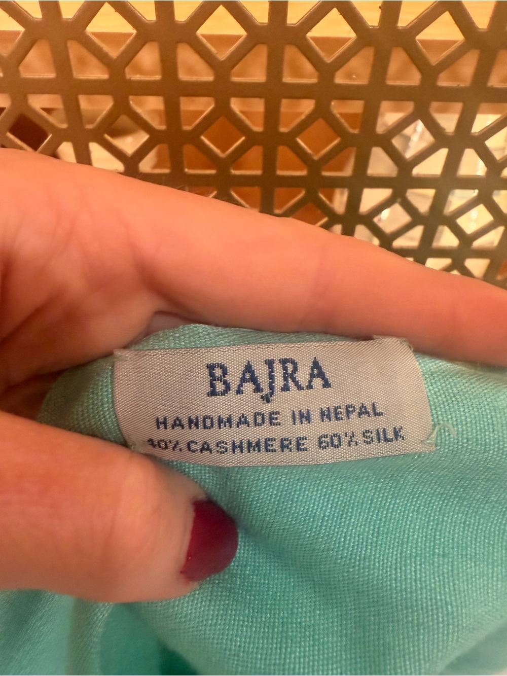 Bajra cashmere and silk Aqua Scarf with ball trim! Stunning!!!! - Picture 6 of 7